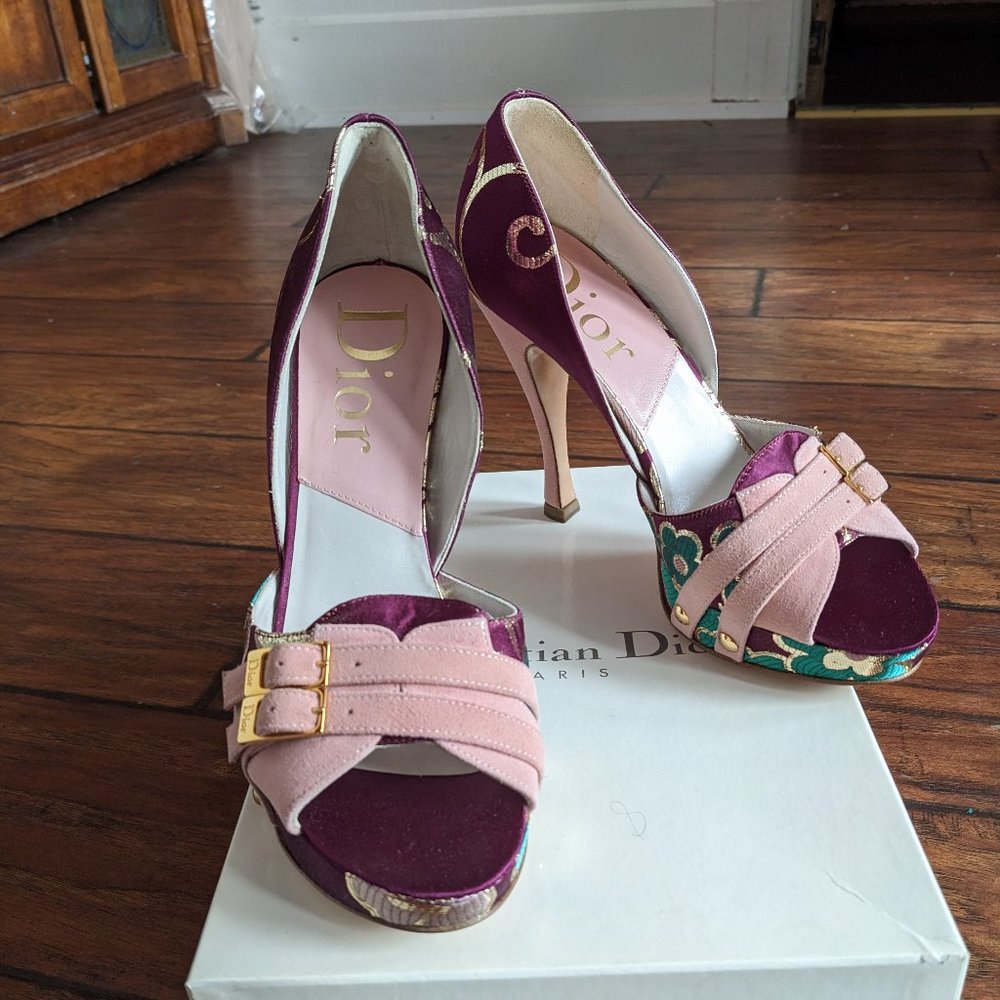 Dior by Galliano 2003 Silk and Suede D'Orsay Platform Pump